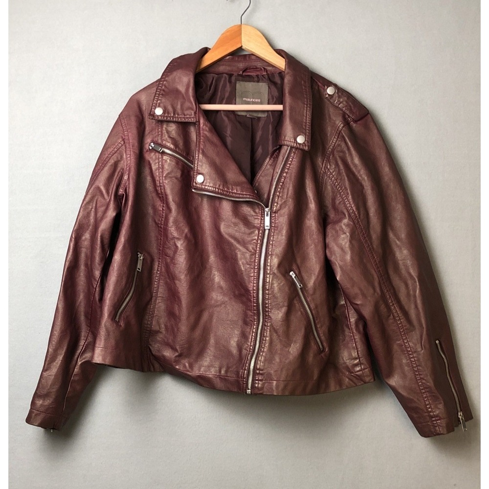 Maurices Wine-Washed Faux Leather Biker Jacket  SIze 2X